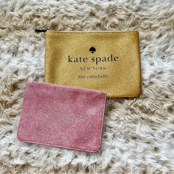 KATE Spade Gold Glitter and Coach New York Pink Glitter Pouches - Picture 1 of 16